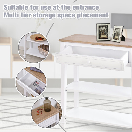 Homcom HOMCOM 80x75cm Console Table w/ Drawer 2 Shelves Worktop Handle White 2