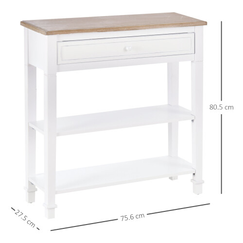 Homcom HOMCOM 80x75cm Console Table w/ Drawer 2 Shelves Worktop Handle White 1