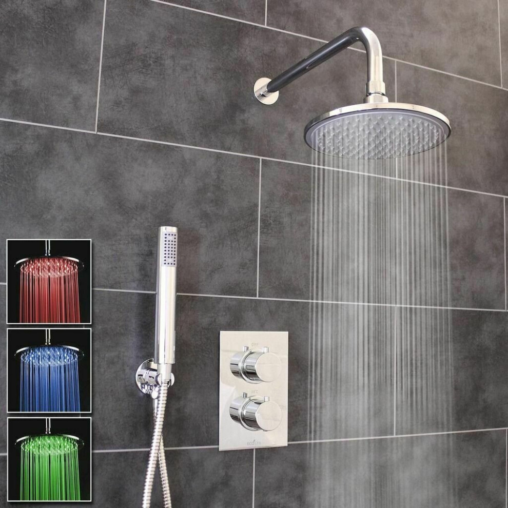 Concealed Twin Thermostatic Chrome Shower Mixer Valve 2 Outlets Led 730669467110