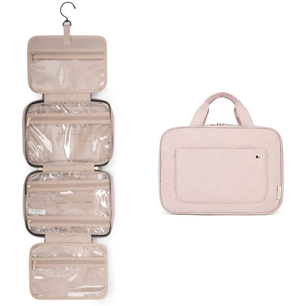 BAGSMART Toiletry Bag Large Hanging Travel Wash Bag Womens Cosmetic Bag for Full Sized Container (Pink)