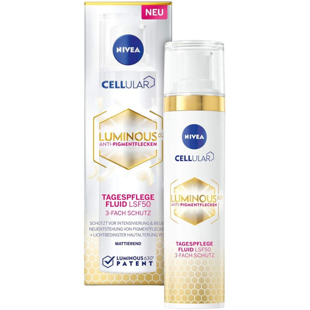NIVEA Cellular Luminous630 Anti-Pigment Stains Day Cream Fluid (40 ml), Moisturising Anti-Pigment Spot Fluid with SPF 50, Day Cream for Even Skin-image-OPC-P75STPK-NEW