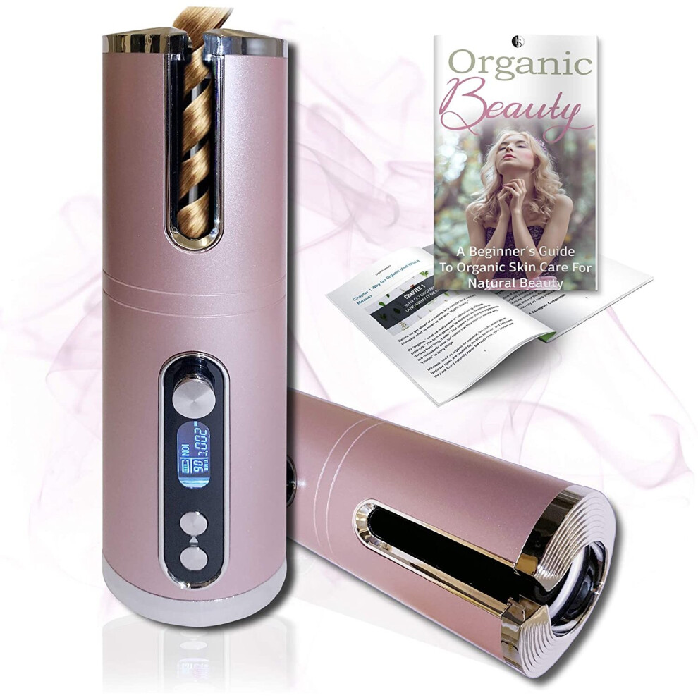 Cordless Hair Curler with Rechargeable Battery and Beauty E-Book -Automatic Curling Iron with Temperatures and Timer Settings-Automatic Hair Curlers F