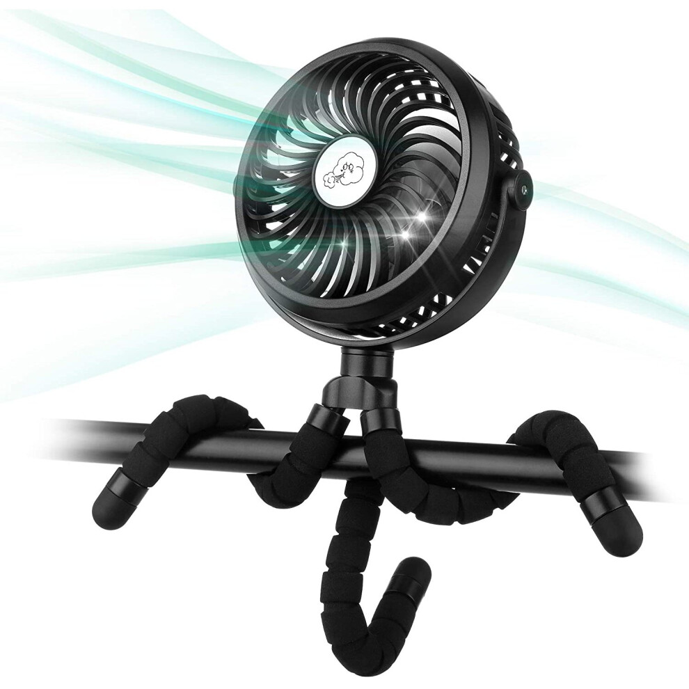 Battery Operated Stroller Fan Flexible Tripod Clip On Fan With 3 Speeds And Rotatable Handheld Personal Fan For Car Seat Crib Bike Treadmill (Black) Black 747839051635
