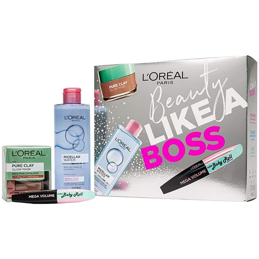 L'Oreal Paris Beauty Like A Boss Micellar Water Face Mask and Mascara Beauty Gift Set For Her