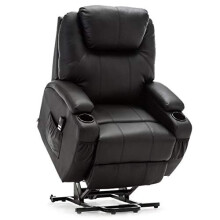 (Black) Cinemo Elecrtic Dual Rise Recliner Leather Massage Heated Armchair Lounge Chair