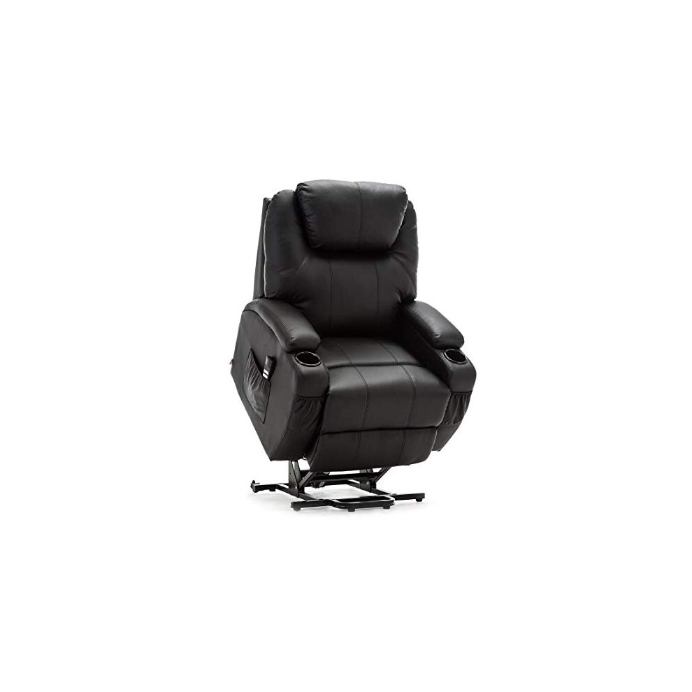 (Black) Cinemo Elecrtic Dual Rise Recliner Leather Massage Heated Armchair Lounge Chair