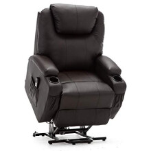 (Brown) Cinemo Elecrtic Dual Rise Recliner Leather Massage Heated Armchair Lounge Chair