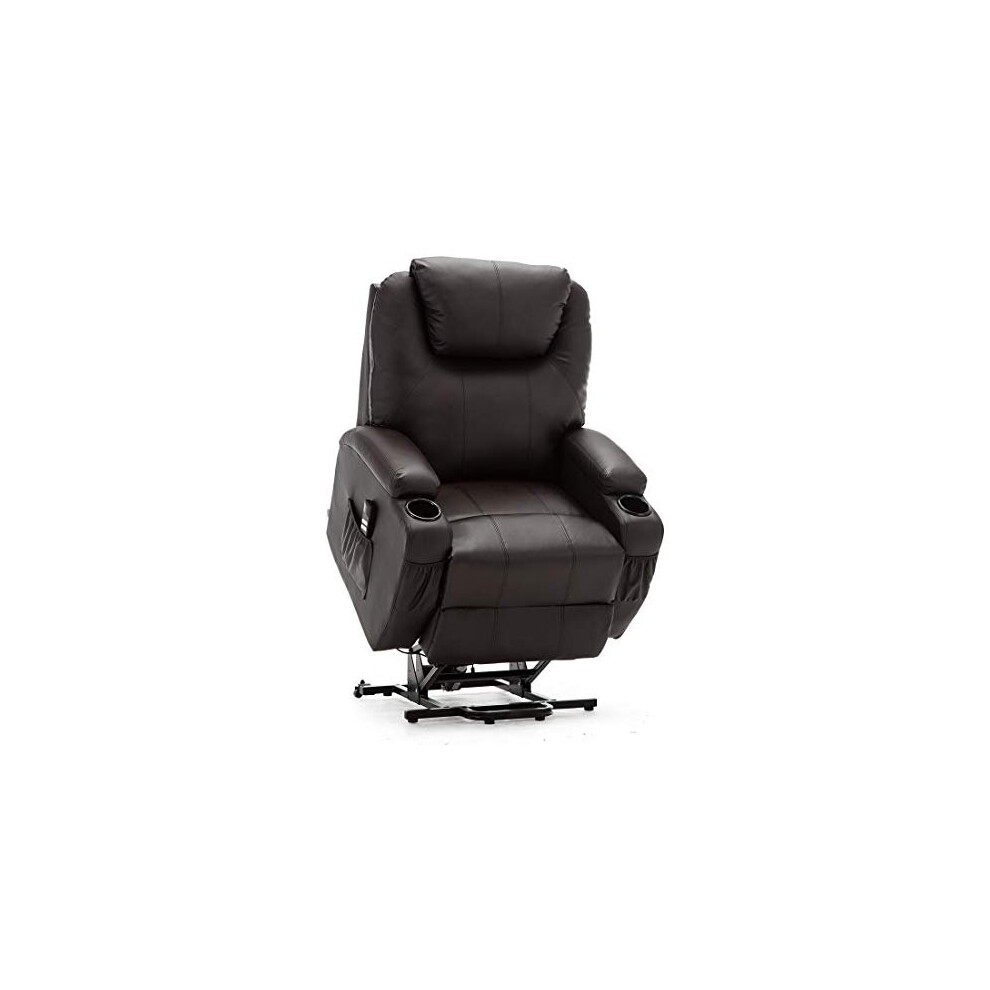 (Brown) Cinemo Elecrtic Dual Rise Recliner Leather Massage Heated Armchair Lounge Chair