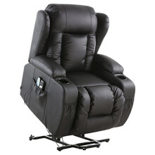 (Black) Caesar Electric Rise Recliner Winged Leather Armchair Massage Heated Lounge Chair
