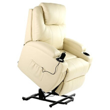 (Cream) Cinemo Elecrtic Rise Recliner Leather Massage Heated Armchair Lounge Chair