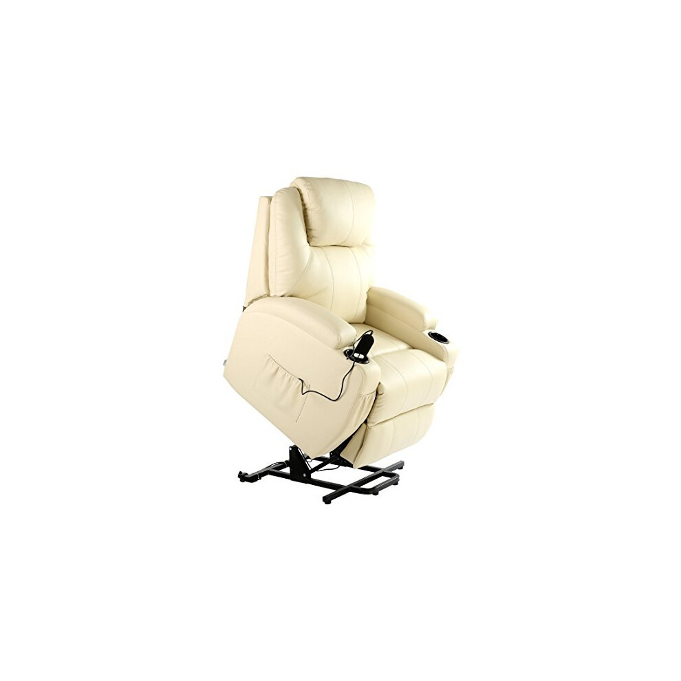 More4homes (Cream) Cinemo Elecrtic Rise Recliner Leather Massage Heated Armchair Lounge Chair