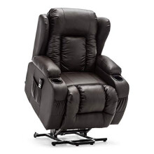 (Brown) Caesar Electric Dual Rise Recliner Winged Leather Armchair Massage Heated Lounge Chair