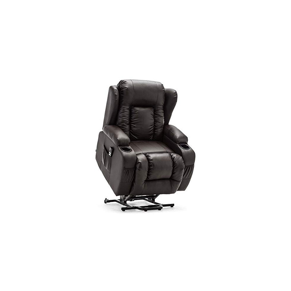 (Brown) Caesar Electric Dual Rise Recliner Winged Leather Armchair Massage Heated Lounge Chair