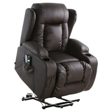 (Brown) Caesar Electric Rise Recliner Winged Leather Armchair Massage Heated Lounge Chair