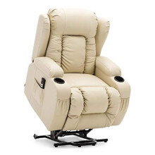 (Cream) Caesar Electric Dual Rise Recliner Winged Leather Armchair Massage Heated Lounge Chair