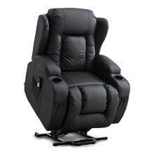 (Black) Caesar Electric Dual Rise Recliner Winged Leather Armchair Massage Heated Lounge Chair