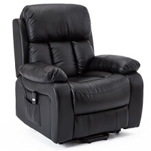 (Black) Chester Electric Rise Heated Leather Massage Power Recliner Chair Sofa Armchair