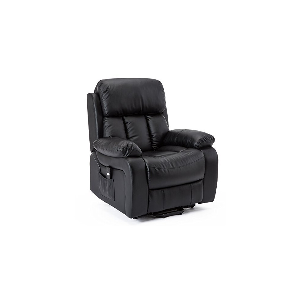 (Black) Chester Electric Rise Heated Leather Massage Power Recliner Chair Sofa Armchair