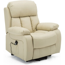 (Cream) Chester Electric Rise Heated Leather Massage Power Recliner Chair Sofa Armchair