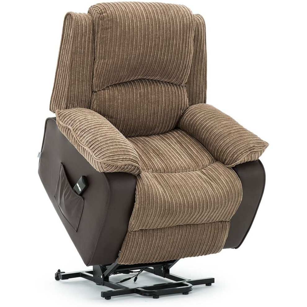 (Brown) Postana Jumbo Cord Fabric Rise Recliner Armchair Electric Reclining Chair