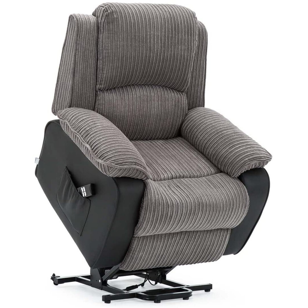 (Grey) Postana Dual Motor Riser Recliner Jumbo Cord Fabric Armchair Lift Chair