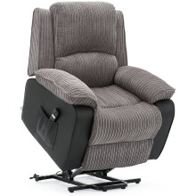 (Grey) Postana Jumbo Cord Fabric Rise Recliner Armchair Electric Reclining Chair