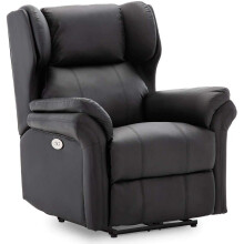 (Black) Oakford Electric Bonded Leather Auto Recliner Wing Back Lounge Chair With Usb