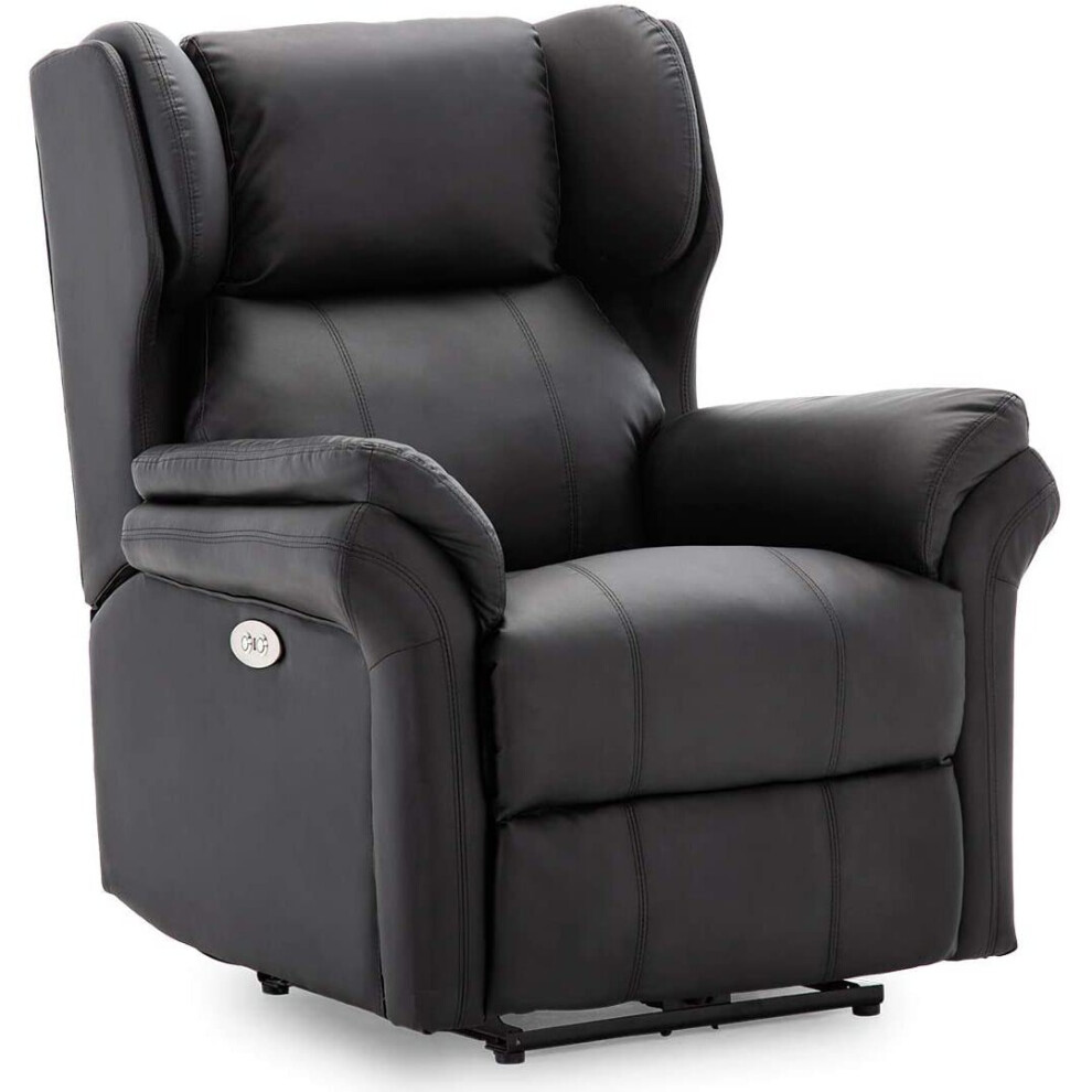 (Black) Oakford Electric Bonded Leather Auto Recliner Wing Back Lounge Chair With Usb