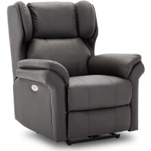 (Slate) Oakford Electric Bonded Leather Auto Recliner Wing Back Lounge Chair With Usb