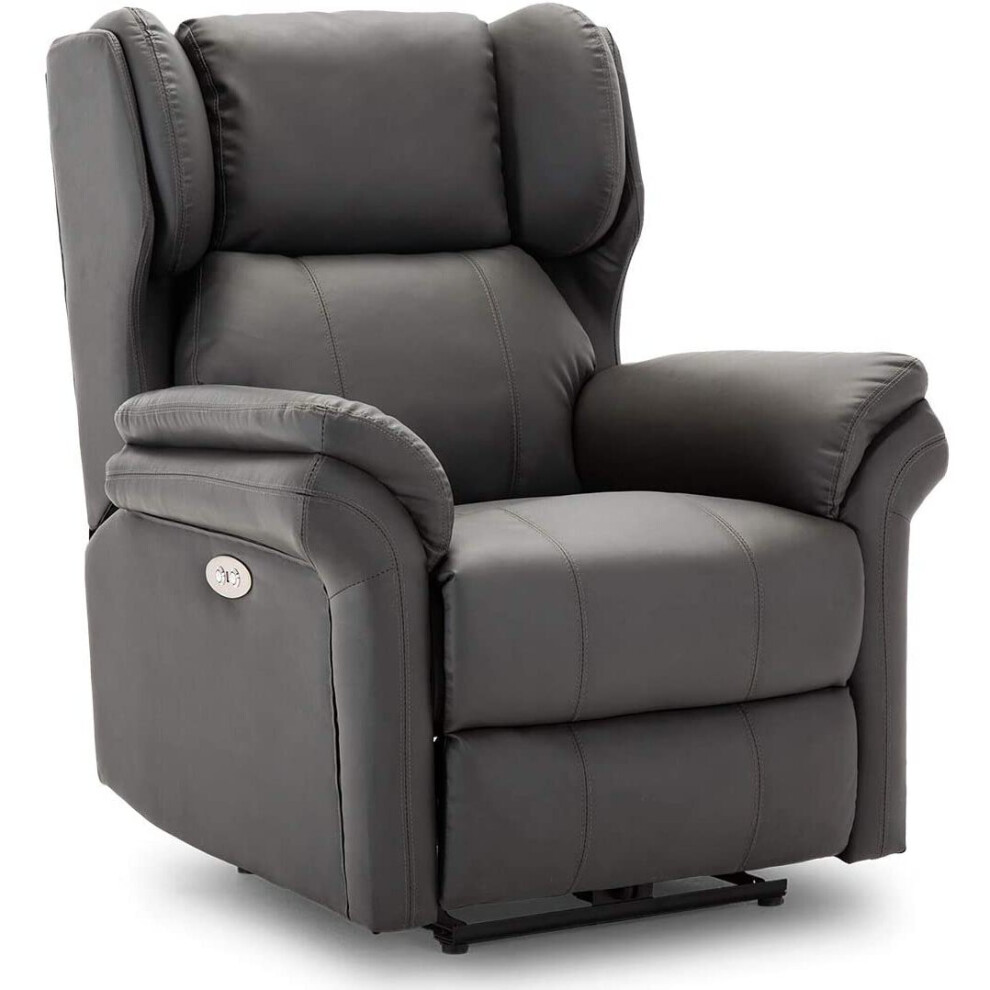 (Slate) OAKFORD ELECTRIC BONDED LEATHER  AUTO RECLINER WING BACK LOUNGE CHAIR WITH USB