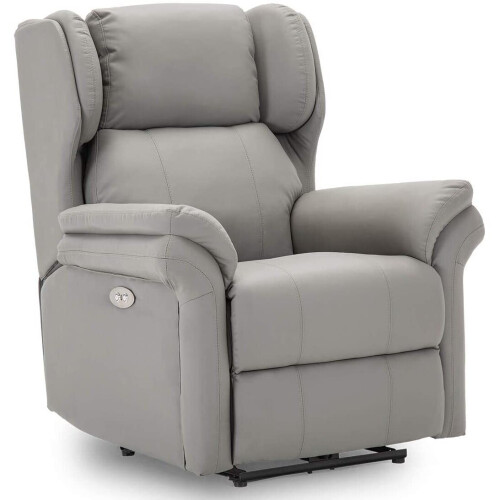 (Grey) Oakford Electric Bonded Leather Auto Recliner Wing Back Lounge Chair With Usb