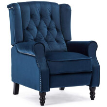 (Midnight Blue) Althorpe Wing Recliner Chair Fabric Linen Button Fireside Occasional Armchair