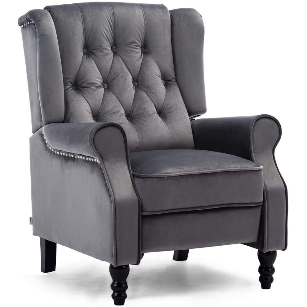 More4homes (Slate Grey) Althorpe Wing Recliner Chair Fabric Linen Button Fireside Occasional Armchair