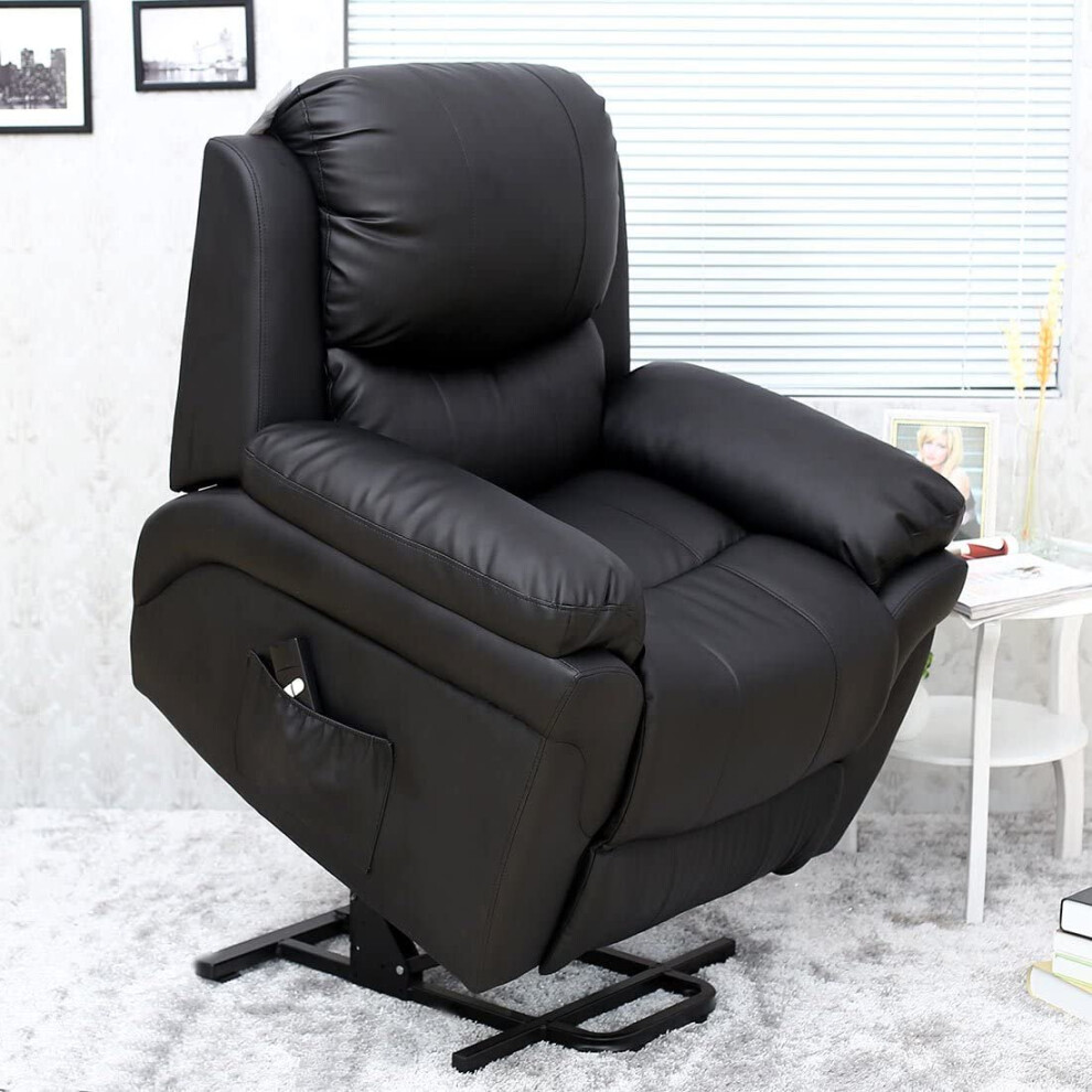 (Black) Madison Elecrtic Rise Recliner Real Leather Armchair Sofa Lounge Chair