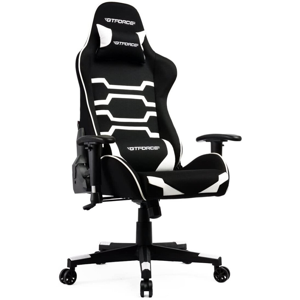 (White) Gtforce Evo Ct Reclining Sports Racing Gaming Office Desk Pc Car Fabric Chair (Black)