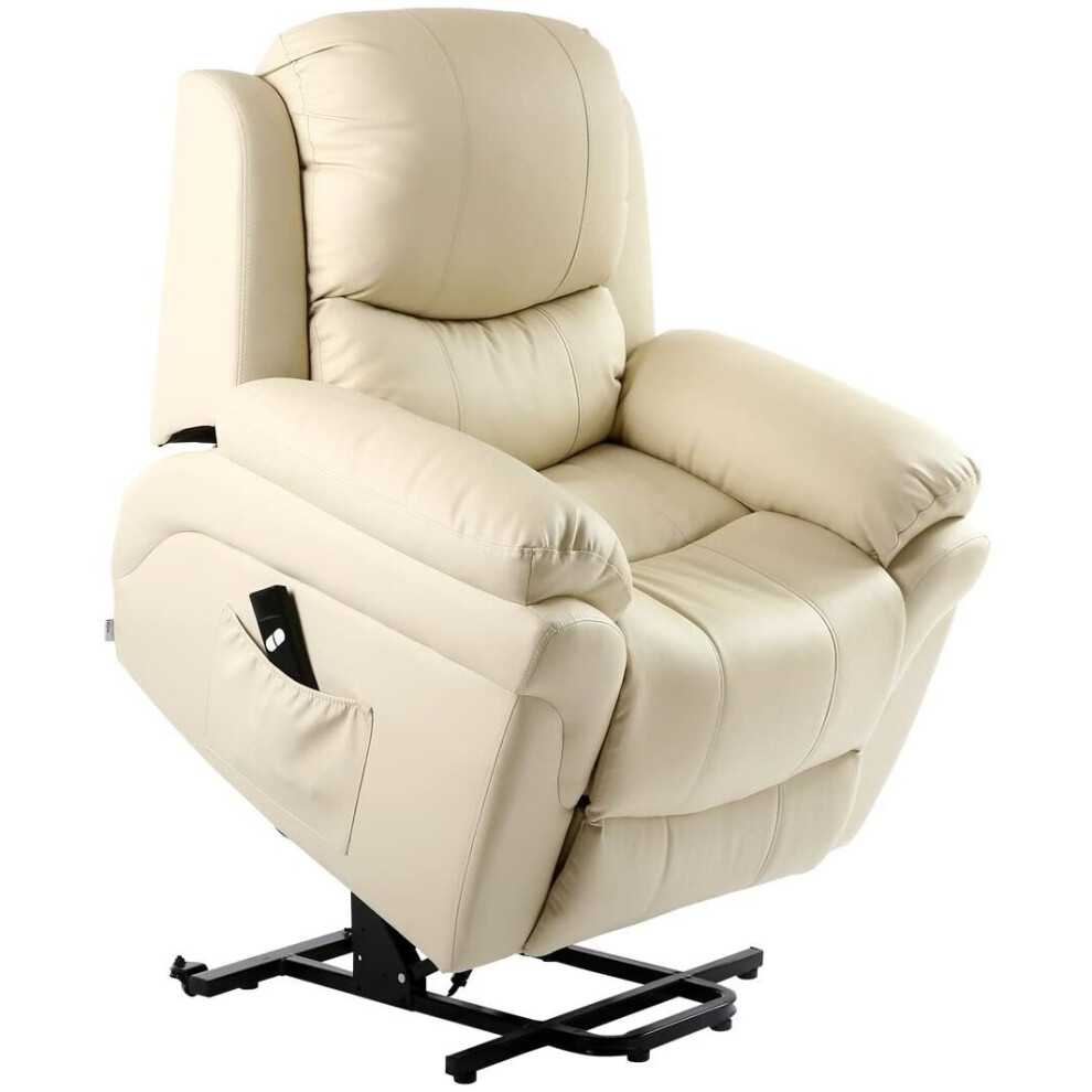 More4homes (Cream) Madison Elecrtic Rise Recliner Real Leather Armchair Sofa Lounge Chair