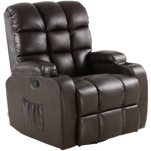 (Brown) Regal Leather Recliner Chair Rocking Massage Swivel Heated ...