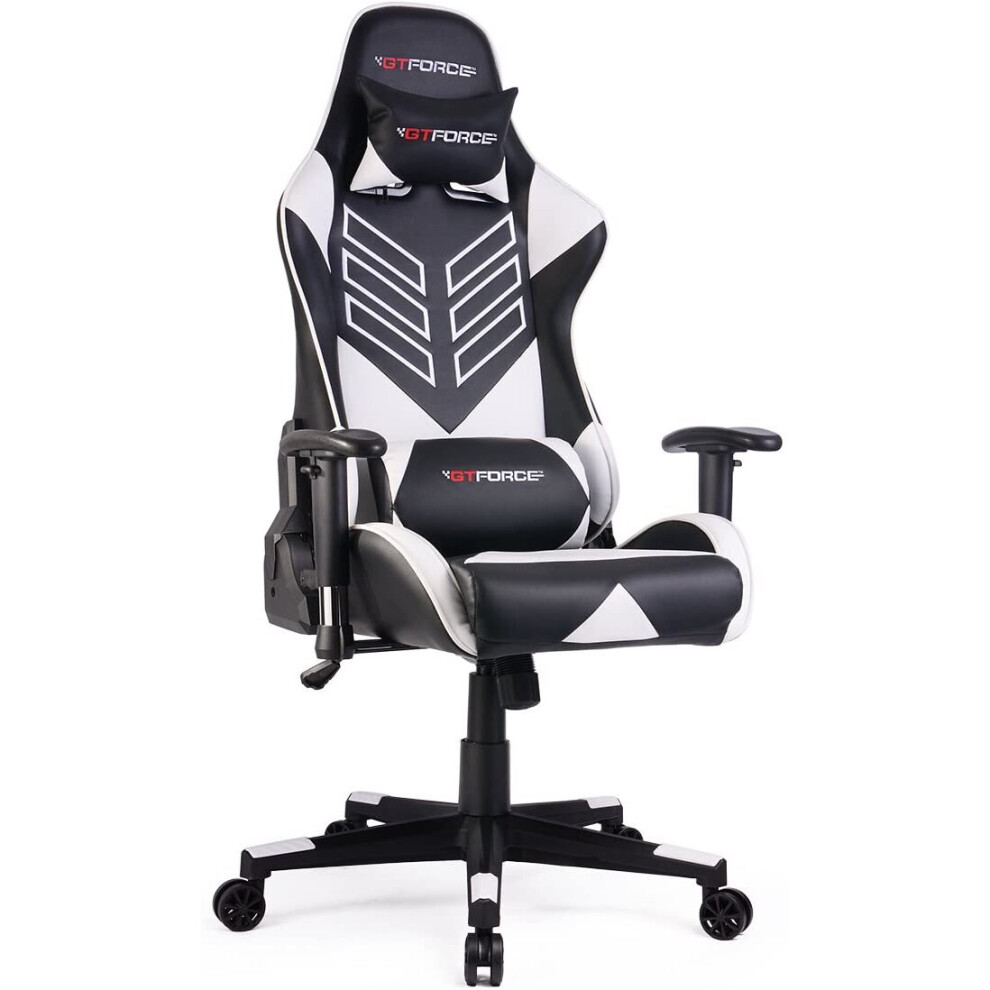 (White) Gtforce Pro St Reclining Sports Racing Gaming Office Desk Pc Car Faux Leather Chair (Blue)