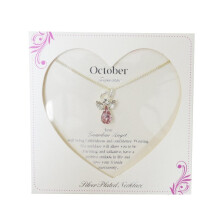 Guardian Angel October Birthstone Necklace With Gem Stone Sentimental Gift Idea