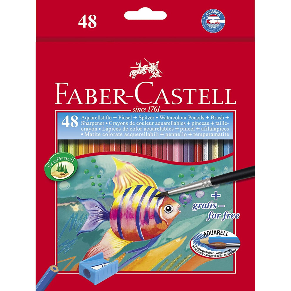 Faber-Castell Cardboard Case With Watercolour Pencils And Brush 48 Ecolápices Multicoloured
