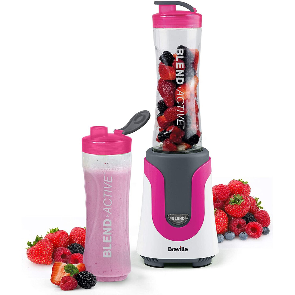 Breville Blend Active Personal Blender & Smoothie Maker with 2 Portable Blending Bottles (600ml) 300W Pink [VBL134]