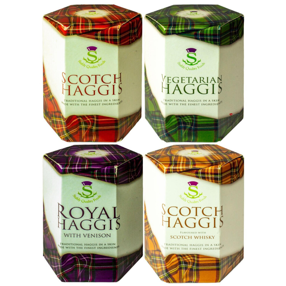 I Luv Ltd Scottish Haggis Pack Of 4: Traditional Scottish, With Venison, Scotch Whisky Flavour And Vegetarian Haggis In A Tin Scotland's National Dish