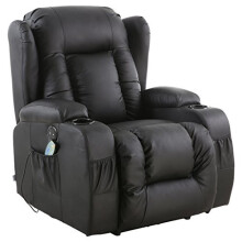 (Black) Caesar Electric Leather Auto Recliner Massage Heated Gaming Wing Chair