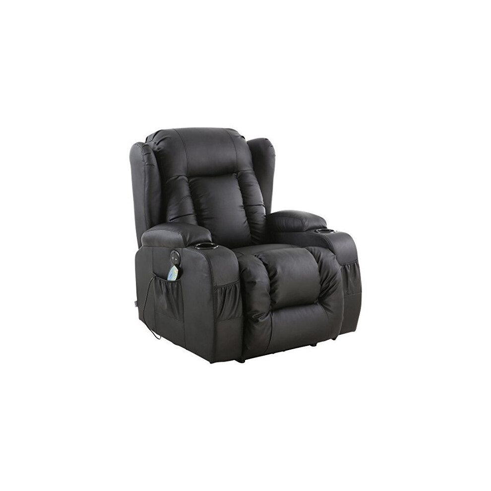 More4homes (Black) Caesar Electric Leather Auto Recliner Massage Heated Gaming Wing Chair