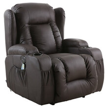 (Brown) Caesar Electric Leather Auto Recliner Massage Heated Gaming Wing Chair