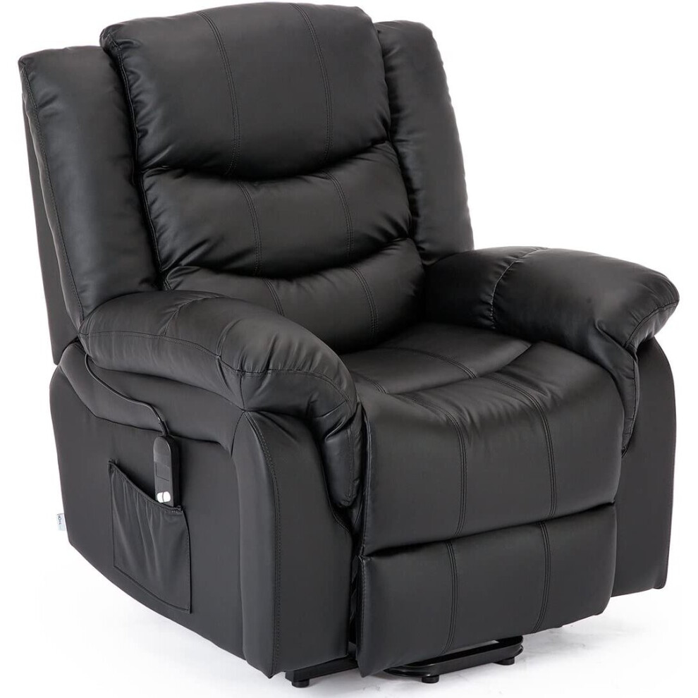 (Black) Seattle Electric Rise Leather Recliner Armchair Sofa Home Lounge Chair