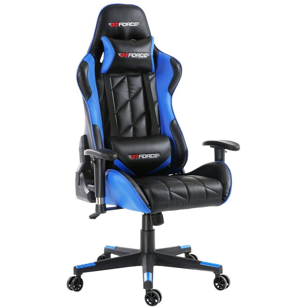 (Blue) GTFORCE PRO GT Reclining Sports Racing Gaming Office Desk PC CAR Faux Leather Chair (Blue)