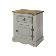 Core Corona Grey Washed Pine 1 Door 1 Drawer Bedside Cabinet