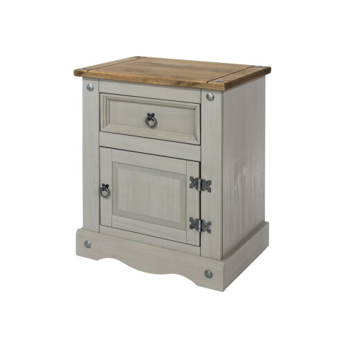 Core Corona Grey Washed Pine 1 Door 1 Drawer Bedside Cabinet