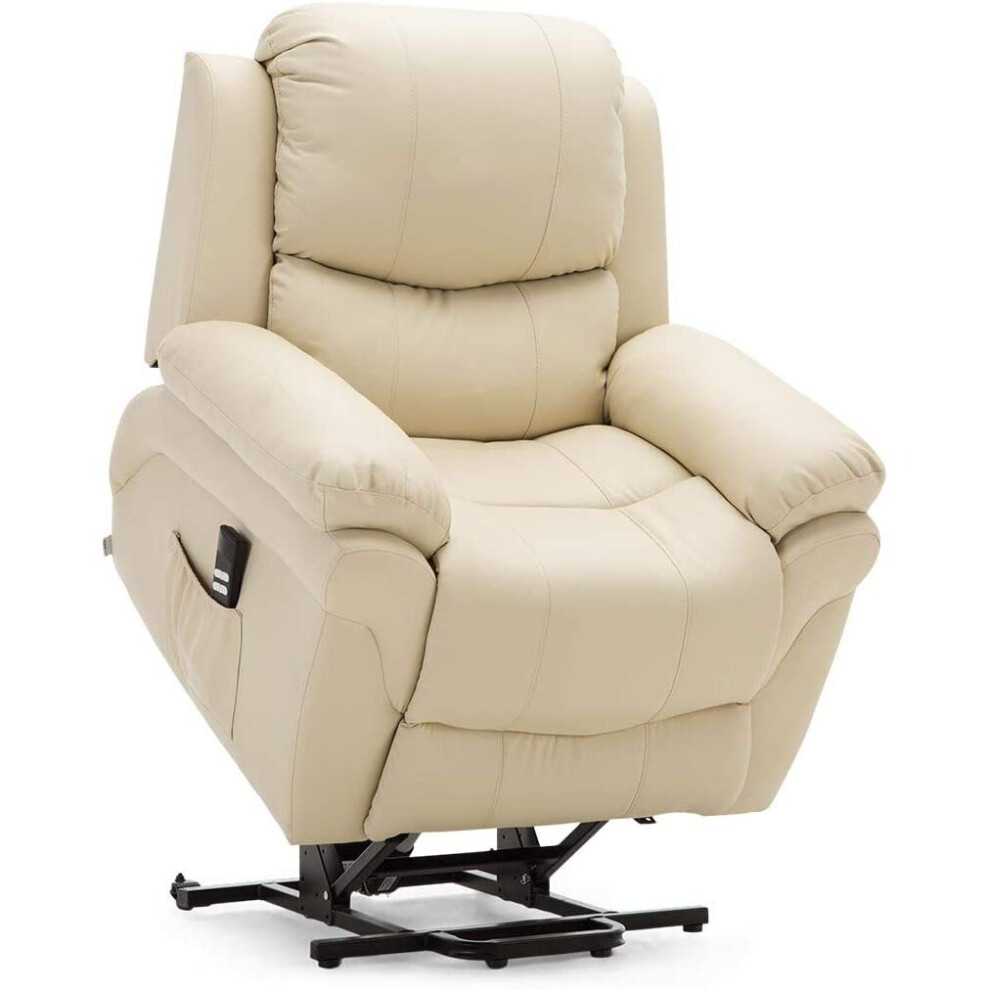(Cream) Madison Dual Motor Rise Recliner Bonded Leather Armchair Sofa Lounge Mobility Chair
